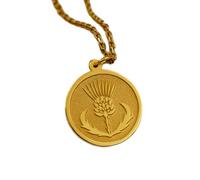 LKBEADS Scottish Thistle Engraved Coin Pendant Necklace 24mm with 18 Inch Cable Chain | Sterling Silver Gold Plated | Unisex Gift Jewelry|LK_PNDN_1442