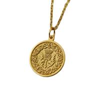 LKBEADS Scottish Thistle Engraved Coin Pendant Necklace 24mm with 18 Inch Cable Chain | Sterling Silver Gold Plated | Unisex Gift Jewelry|LK_PNDN_1441