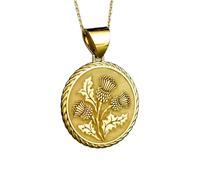 LKBEADS Scottish Thistle Engraved Coin Pendant Necklace 24mm with 18 Inch Cable Chain | Sterling Silver Gold Plated | Unisex Gift Jewelry|LK_PNDN_1446