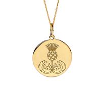 LKBEADS Scottish Thistle Engraved Coin Pendant Necklace 24mm with 18 Inch Cable Chain | Sterling Silver Gold Plated | Unisex Gift Jewelry|LK_PNDN_1439