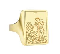 LKBEADS seven of pentacles tarot ring| custom mystical deck signet fortune teller jewelry| engraved gift for her| 925 sterling silver gold plated |LK_PDR_00285_10.5