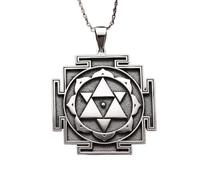 LKBEADS Shiva Yantra Embossed Pendant Necklace Made in 925 Sterling Silver With Silver Plating 18" Cable Chain Square Shape Charm For Unisex Handmade Jewelry |LK_EMBO_00619