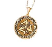 LKBEADS Sicily Symbol Embossed Pendant Necklace Made in 925 Sterling Silver With Gold Plating 18" Cable Chain Round Shape Charm For Unisex Handmade Jewelry |LK_EMBO_00250