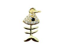 LKBEADS skeleton fish pendant | with cubic zirconia stone made in stainless steel |gold plated,16x8mm |fishbone, fish charm jewelry |LK_CHP_0010_W