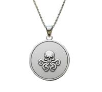 LKBEADS Skull Octopus Embossed Pendant Necklace Made in 925 Sterling Silver With Silver Plating 18" Cable Chain Round Shape Charm For Unisex Handmade Jewelry |LK_EMBO_00803