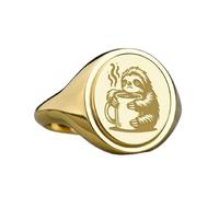 LKBEADS sloth coffee signet ring| animal jewelry| oval engraved lover funny pet gift| 925 sterling silver gold plated |LK_PDR_00502_6.5