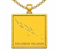 LKBEADS Solomon Islands Map 24x26mm Pendant Necklace For Men Women 925 Sterling Silver Square Engraved Outline Charm With 18" Cable Chain Travel Jewelry |LKN_MAP_00840