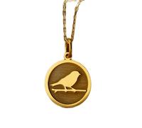 LKBEADS Sparrow Engraved Coin Pendant Necklace 24mm with 18 Inch Cable Chain | Sterling Silver Gold Plated | Unisex Gift Jewelry|LK_PNDN_1513