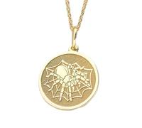 LKBEADS Spider Engraved Coin Pendant Necklace 24mm with 18 Inch Cable Chain | Sterling Silver Gold Plated | Unisex Gift Jewelry|LK_PNDN_1524