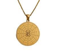 LKBEADS Spider & Web Engraving Pendant Necklace Round Shape Made In 925 Sterling Silver Gold Plated Charm With 18 "Cable Chain Handmade Jewelry For Men Women |LKD_EGP_00577