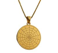 LKBEADS Spider Web Engraving Pendant Necklace Round Shape Made In 925 Sterling Silver Gold Plated Charm With 18 "Cable Chain Handmade Jewelry For Men Women |LKD_EGP_00576