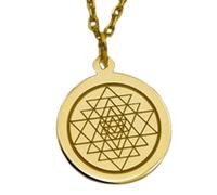 LKBEADS Sri Yantra Embossed Pendant Necklace Made in 925 Sterling Silver With Gold Plating 18" Cable Chain Round Shape Charm For Unisex Handmade Jewelry |LK_EMBO_00128