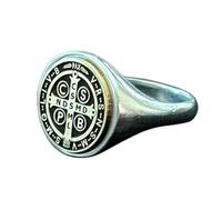 LKBEADS st benedict cross ring| exorcism signet pax medal pinky religious jewelry| christian accessory gift for him and her| 925 sterling silver silver plated |LK_PDR_00774_9.5