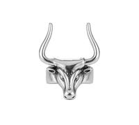 LKBEADS Stainless Steel Adjustable Bull Head Ring Western Animal Skull Open Band Ox Cattle Horn Statement Biker Gothic Cowboy Ranch Vintage Unisex Gift