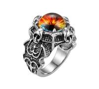 LKBEADS Stainless Steel Adjustable Gothic Skull Ring Fire Eye Cabochon Dragon Claw Open Band Medieval Viking Punk Statement Vintage Fantasy Accessory |LK_0110_BBL