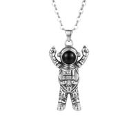 LKBEADS Stainless Steel Astronaut Pendant Necklace Space Inspired Charm Jewelry with 18 Inch Cable Chain Silver Tone Cosmic Design 35x20mm