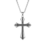 LKBEADS Stainless Steel Cross Pendant Necklace Crystal Accent Charm with 18 Inch Cable Chain Classic Symbolic Statement Fashion Jewelry Polished Artisan Design 63x43mm