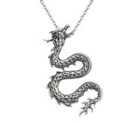 LKBEADS Stainless Steel Dragon Pendant Necklace Oriental Serpent Charm with 18 Inch Cable Chain Mythical Creature Statement Fashion Jewelry Detailed Artisan Design 67x40mm