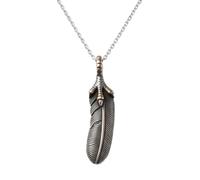 LKBEADS Stainless Steel Feather Pendant Necklace Nature Inspired Charm Jewelry with 18 Inch Cable Chain Silver Antique Tone Detailed Design Durable Fashion Accessory 60x15mm