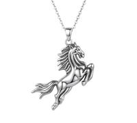 LKBEADS Stainless Steel Horse Pendant Necklace Equestrian Inspired Charm Jewelry with 18 Inch Cable Chain Silver Tone Rearing Stallion Design Durable Fashion Accessory 45x28mm