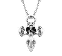 LKBEADS Stainless Steel Skull Cross Pendant Necklace Gothic Axe Inspired Charm with 18 Inch Cable Chain Bold Statement Fashion Jewelry Detailed Artisan Design 53x33mm
