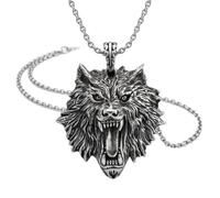 LKBEADS Stainless Steel Wolf Head Pendant Necklace Fierce Animal Charm with 18 Inch Cable Chain Wildlife Inspired Statement Fashion Jewelry Detailed Artisan Design 50x40mm