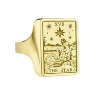 LKBEADS star tarot card signet ring| engraved celestial jewelry| rectangle women ring| 925 sterling silver gold plated |LK_PDR_00305_5.5