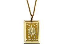 LKBEADS Star Tarot Engraved Coin Pendant Necklace 24x19mm with 18 Inch Cable Chain | Sterling Silver Gold Plated | Unisex Gift Jewelry|LK_PNDN_1547