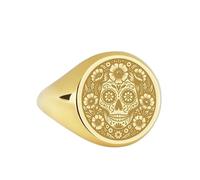 LKBEADS sugar skull signet ring| day of the dead jewelry decorative engraved mexican heritage halloween| 925 sterling silver gold plated |LK_PDR_00027_7.5