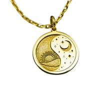LKBEADS Sun & Moon Yoga Embossed Pendant Necklace Made in 925 Sterling Silver With Gold Plating 18" Cable Chain Round Shape Charm For Unisex Handmade Jewelry |LK_EMBO_00153