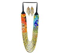 LKBEADS Sun & Peacock Ukrainian Gerdan Necklace With Earring Set Seed Beads Traditional Jewellery Multi Color Handmade Strand Beaded Ukrain Jewelry |LK_UKRN_0339