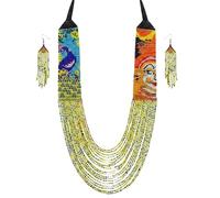 LKBEADS Sun & Peacock Ukrainian Gerdan Necklace With Earring Set Seed Beads Traditional Jewellery Multi Color Handmade Strand Beaded Ukrain Jewelry |LK_UKRN_0383