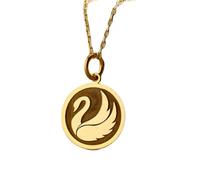LKBEADS Swan Engraved Coin Pendant Necklace 24mm with 18 Inch Cable Chain | Sterling Silver Gold Plated | Unisex Gift Jewelry|LK_PNDN_1627