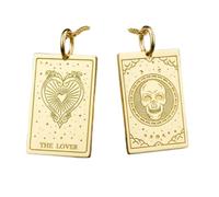LKBEADS Tarot Card Pendant Necklace Pack of 2 Lovers Skull Gold Plated 925 Sterling Silver Rectangular Tarot Medallion Gothic Mystical Spiritual Jewelry Women Men Gift