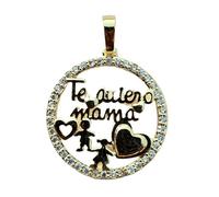LKBEADS te quiero mama pendant | with cubic zirconia stone made in stainless steel |gold plated,25mm |family bond jewelry, love round charm necklace | with 18 inch chain |LK_CHP_0067_C