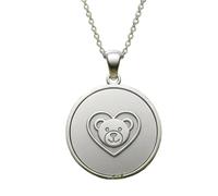 LKBEADS Teddy Bear Heart Embossed Pendant Necklace Made in 925 Sterling Silver With Silver Plating 18" Cable Chain Round Shape Charm For Unisex Jewelry |LK_EMBO_00888