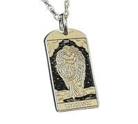 LKBEADS Temperance Tarot Card Embossed Pendant Necklace Made in 925 Sterling Silver With Gold Plating 18" Cable Chain Rectangle Shape Charm Jewelry |LK_EMBO_00351