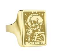 LKBEADS the coffee signet ring| funny skeleton cozy drink charm| breaktime jewelry| engraved gift for enthusiast| 925 sterling silver gold plated |LK_PDR_00300_11