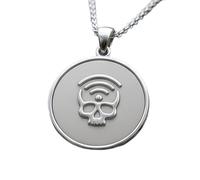 LKBEADS The Cyber-Skull Signal Embossed Pendant Necklace Made in 925 Sterling Silver With Silver Plating 18" Cable Chain Round Shape Charm Jewelry |LK_EMBO_00959