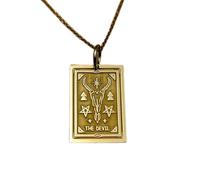 LKBEADS The Devil Tarot Engraved Coin Pendant Necklace 24x16mm with 18 Inch Cable Chain | Sterling Silver Gold Plated | Unisex Gift Jewelry|LK_PNDN_1642