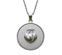 LKBEADS The Heart-Cherries Embossed Pendant Necklace Made in 925 Sterling Silver With Silver Plating 18" Cable Chain Round Shape Charm For Unisex Jewelry |LK_EMBO_00980