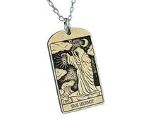 LKBEADS The Hermit Tarot Card Embossed Pendant Necklace Made in 925 Sterling Silver With Gold Plating 18" Cable Chain Rectangle Shape Charm Jewelry |LK_EMBO_00352