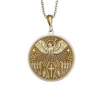 LKBEADS The Judgement Embossed Pendant Necklace Made in 925 Sterling Silver With Gold Plating 18" Cable Chain Round Shape Charm For Unisex Handmade Jewelry |LK_EMBO_00288