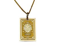 LKBEADS The Lion Tarot Engraved Coin Pendant Necklace 24x16mm with 18 Inch Cable Chain | Sterling Silver Gold Plated | Unisex Gift Jewelry|LK_PNDN_1644