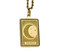 LKBEADS The Moon Engraving Pendant Necklace Rectangle Shape Made In 925 Sterling Silver Gold Plated Charm With 18 "Cable Chain Handmade Jewelry For Men Women |LKD_EGP_00367
