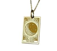 LKBEADS The Moon Engraving Pendant Necklace Rectangle Shape Made In 925 Sterling Silver Gold Plated Charm With 18 "Cable Chain Handmade Jewelry For Men Women |LKD_EGP_00202