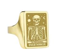 LKBEADS the professional overthinker signet ring| mental health jewelry| anxiety skeleton gift for best friend| 925 sterling silver gold plated |LK_PDR_00271_10.5