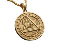 LKBEADS The Radiant Eye Emblem Embossed Pendant Necklace Made in 925 Sterling Silver With Gold Plating 18" Cable Chain Round Shape Charm For Unisex Jewelry |LK_EMBO_00999
