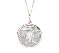LKBEADS The Scream Engraved Coin Pendant Necklace 24mm with 18 Inch Cable Chain | Sterling Silver 925 Sterling Silver | Unisex Gift Jewelry|LK_PNDN_2273