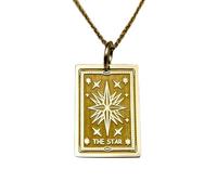 LKBEADS The Star Tarot Engraved Coin Pendant Necklace 24x16mm with 18 Inch Cable Chain | Sterling Silver Gold Plated | Unisex Gift Jewelry|LK_PNDN_1648